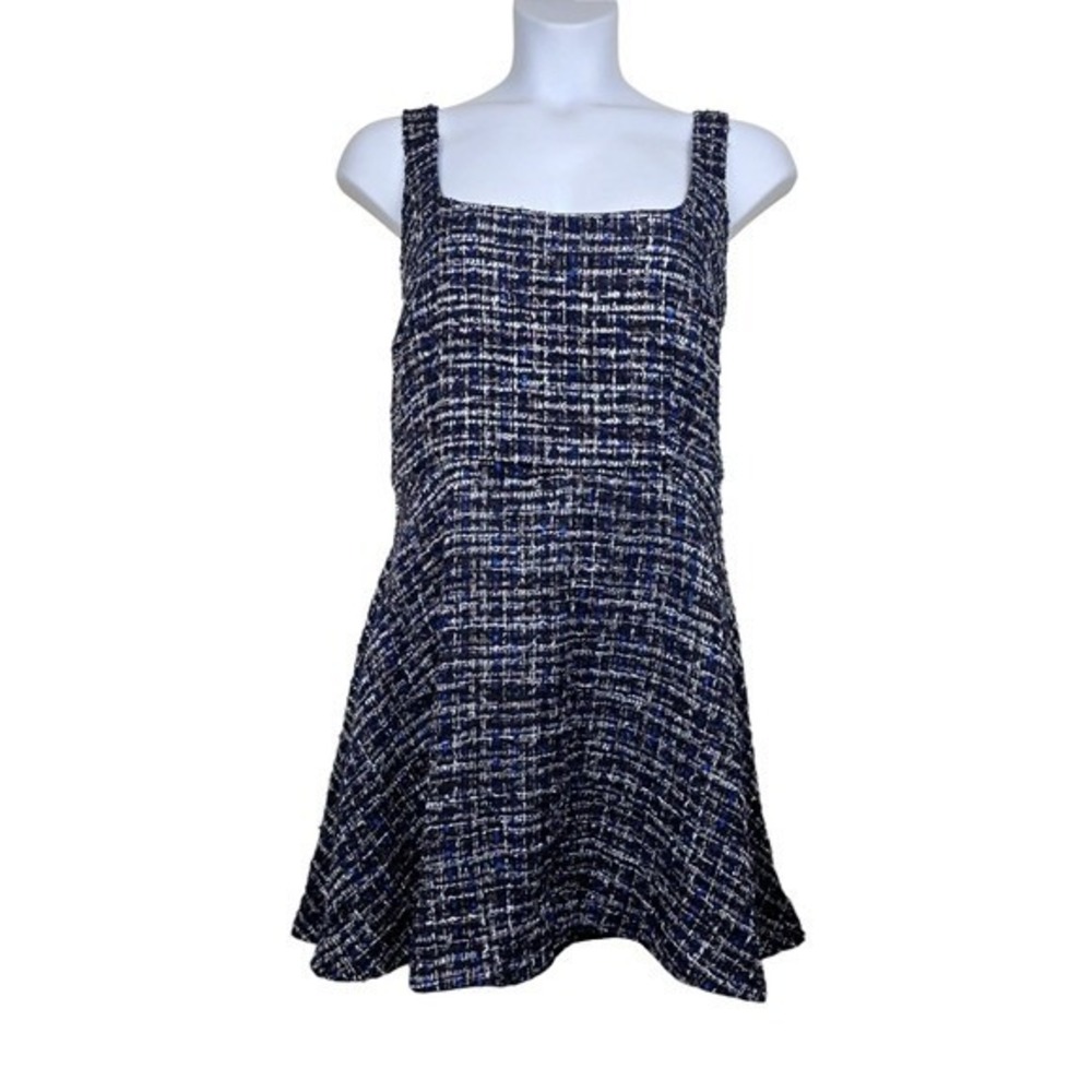 Eloquii Womens Sleeveless Blue Black Flare Tweed Mini Jumper Dress Size 18 NWT